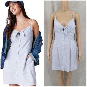 Francesca's Trixxi Lena Front Tie Striped Mini Dress Blue and White Sundress M